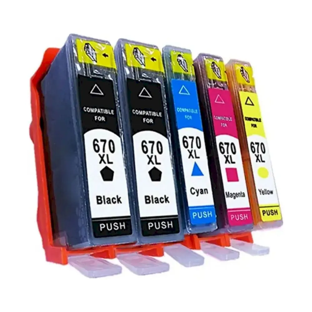 Cartucho HP 670 670XL TINTA HP 670 670XL compatible 3525 4615 4625 5525 6526 PACKx5 COLORES - Vista 2