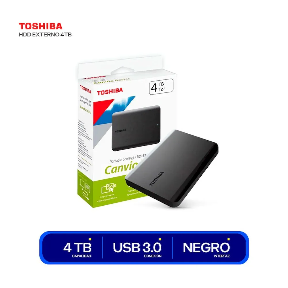 Disco duro externo Toshiba Canvio Basics 4TB NEGRO USB 3.2 Disco HDD externo toshiba para PC Laptop PS4 PS3 - Vista 3