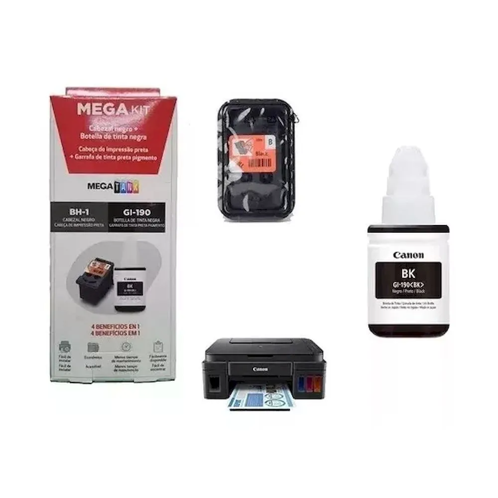PACK CABEZAL CANON BH-1 NEGRO + TINTA GI-190BK para PIXMA G1100 G2100 G3110 G4100 - Vista 3