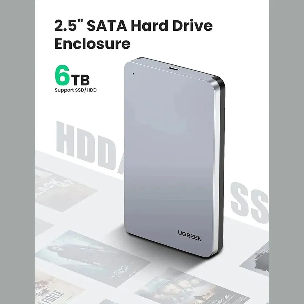 ENCLOSURE SATA 2.5' UGREEN USB 3.1 GEN 2 HARD DRIVE 2.5" SSD & HDD 6GBPS ALUMINIO UGREEN 70499 - Vista 2